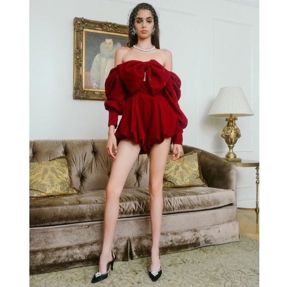 Nana Jacqueline Los Angeles Averi Red Velvet Sparkle Jumpsuit Romper EUC - Picture 4 of 11